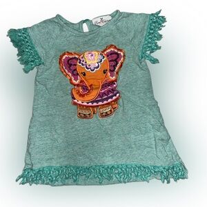 Rare Editions Girls Teal Shirt with Colorful Elephant